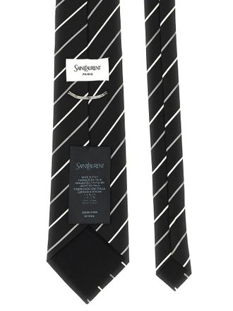 Saint Laurent Diagonal-Striped Silk Necktie - Black