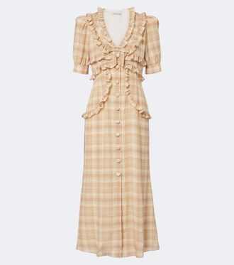 Alessandra Rich Ruffled plaid silk midi dress