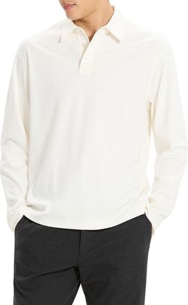 Theory City Relaxed Long Sleeve Cotton Polo in White - 100 at Nordstrom, Size Xx-Large
