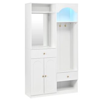 Urban Meuble Recibidor blanco con espejo e iluminaci&oacute;n led, detalles dorados