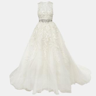 Elie Saab Elie By Elie Saab White Floral Embroidered Tulle Wedding Gown