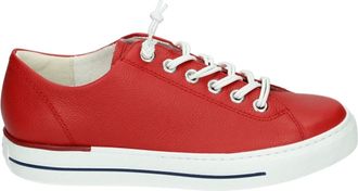Paul Green Schoenen, Dames, Rood, 40 EU, Sportieve Lage Rode Leren Sneakers
