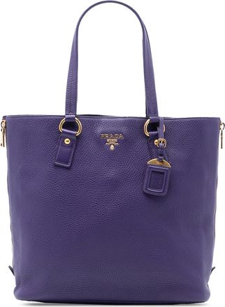 Prada Pre-owned Womens Vitello Daino Side Zip Tote - Purple Leather - One Size