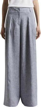 PESERICO Wijde Linnen Broek - Dames - Wijde Broeken - Grijs - M - Linnen - Broeken