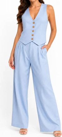 Elan Linen Blend Wide-Leg Pants In Light Blue