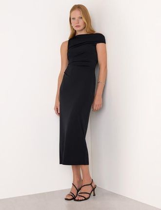 Whistles Jersey Crepe Asymmetric Dress in Black at Nordstrom, Size 10