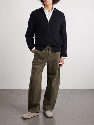 Umit Benan Matt Ribbed Cashmere Zip-Up Cardigan