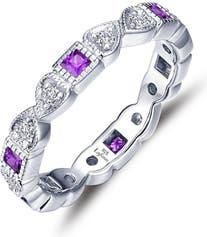 Lafonn Simulated Diamond & Birthstone Band Ring in Amethyst/white at Nordstrom Rack, Size 7