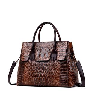 Generic Satchel Handbag for Women Crocodile Top Handle Purse Fashion Crossbody Bag Ladies Leather Tote Shoulder Bags (Brown)