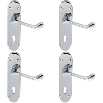 Loops 4x PAIR Victorian Upturned Handle on Lock Backplate 170 x 42mm Polished Chrome