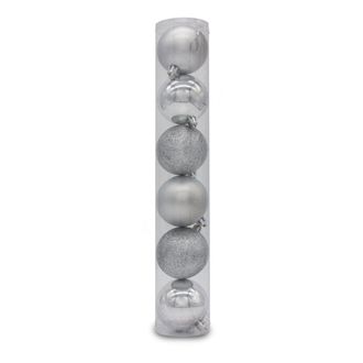 TJ Hughes Christmas Sparkle Tube of 6 6cm Shatterproof Baubles in Pink - Silver - TJ Hughes