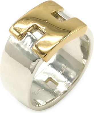 Herm&egrave;s Silver Yellow Gold Gold (18K) Sterling Silver 925 Band Ring (Pre-Owned)