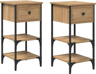 vidaXL Vidaxl - Mesita De Noche Con Caj&oacute;n 2 Pcs Roble Artisan 34 X 36 X 70 Cm