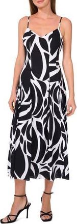 Halogen Abstract Floral Godet Pleat Dress in Rich Black at Nordstrom Rack, Size Xx-Small