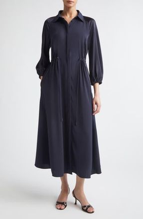 Max Mara Pelota Drawstring Satin Shirtdress in Ultramarine at Nordstrom, Size 12