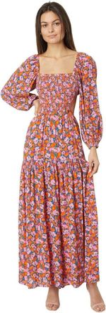 L*Space L*Space Heidi Maxi Dress Womens Multi Floral Smocked Puff Sleeve FROG344