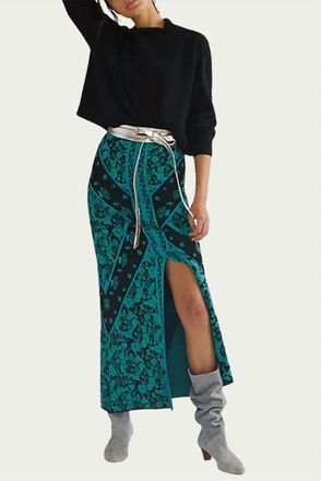 Eva Franco Floral Knit Midi Skirt In Green