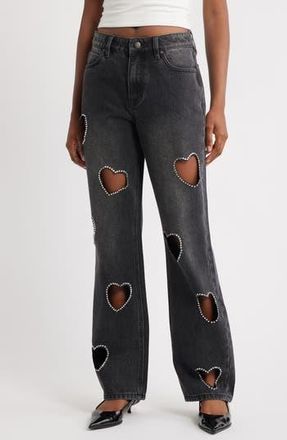 PTCL Heart Cutout Wide Leg Jeans in Black Wash at Nordstrom Rack, Size 30