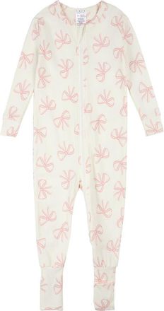 Petit Lem Bow Print Convertible One-Piece Pajamas in Beige at Nordstrom, Size 12M