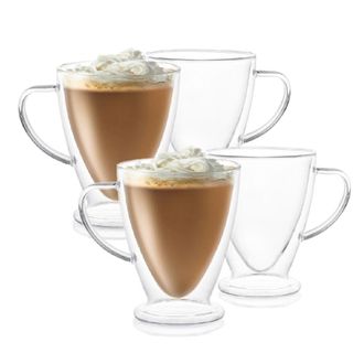 JoyJolt Declan Irish Double Wall Coffee Glasses - 15 oz - Set of 4