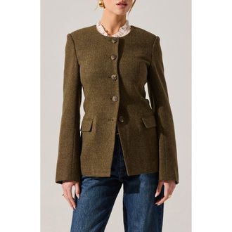 ASTR the Label Bellmere Herringbone Tweed Jacket in Olive at Nordstrom Rack, Size X-Small