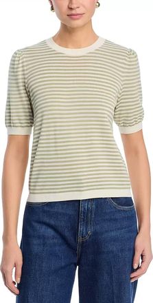 Frame Denim Striped Gather Sweater In Sage Multi
