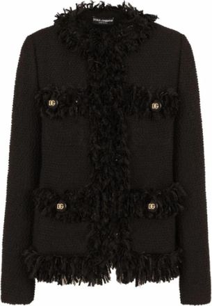 Dolce & Gabbana Frayed Edge Tweed Jas - Dames - Blazers - Zwart - XS - Tweed - Jassen