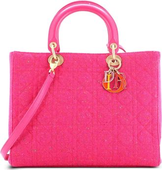 Dior Lady Dior Bag Cannage Quilt Tweed with Leather Large tote bag - Roze