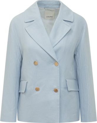 Max Mara Blue Solid Notched Lapel Blazer