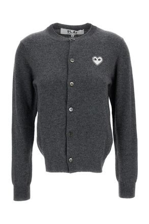 Comme Des Gar&ccedil;ons Grey White Emblem Wool Round-Neck Cardigan