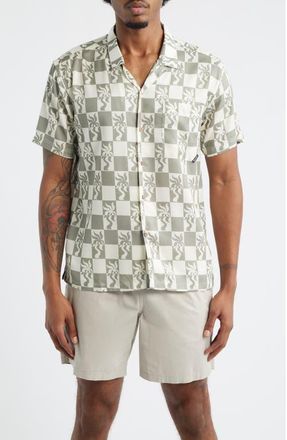 Boardies Print Short Sleeve Button-Up Camp Shirt in Olive/Cream at Nordstrom, Size Xx-Large