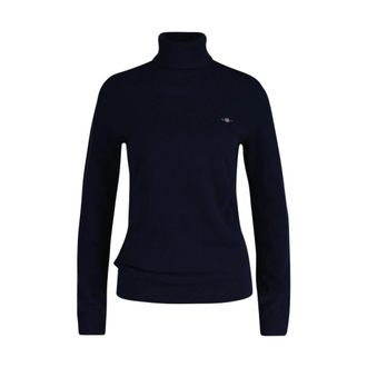 GANT Blauwe Lamswol Rollneck Trui - Dames - Coltruien - Blauw - XL - Wol - Truien & Vesten