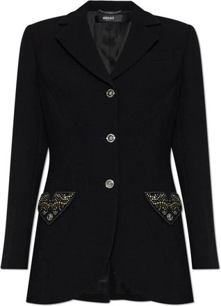 Versace Blazer met glinsterende applicaties - Dames - Blazers - Zwart - L - Wol - Jassen