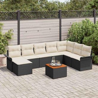 vidaXL Vidaxl - Conjunto De Sof&aacute; De Jard&iacute;n Con Coj&iacute;n 9 Pcs Negro, Crema