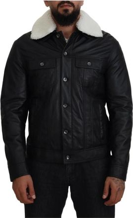 Dolce & Gabbana Prachtige Lam Leren Kraag Jas - Heren - Leren en Su&egrave;de Jassen - Zwart - M - Leer - Jassen
