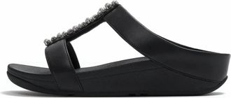FitFlop Womens Fino Pearls-And-Crystal H-Bar Slides Sandals In Black
