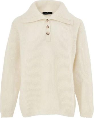 Gran Sasso Wollen poloshirt met geribbelde kraag en manchetten - Dames - Ronde hals truien - Wit - XL - Wol - Truien & Vesten