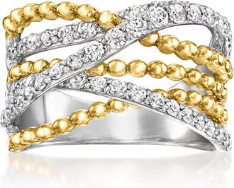 Ross-Simons Lab-Grown Diamond Highway Ring in Sterling Silver and 18kt Gold Over Sterling