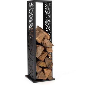 IDMarket Le&ntilde;ero vertical de acero negro con motivo de &aacute;rbol H.112 cm