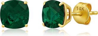 MAX + STONE 14k Yellow or White Gold 6MM Cushion Cut Gemstone Solitaire Gemstone Studs