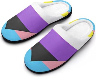 Generic Non-binary Transgender Flag Cotton Womens Slip-on Slippers Winter Warm House Shoes with Rubber Sole for Home Office Hotel
