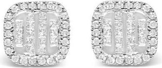 House of Brilliance 10K White Gold Invisible Set 1/2 Cttw Diamond Composite and Halo Stud Earrings at Nordstrom