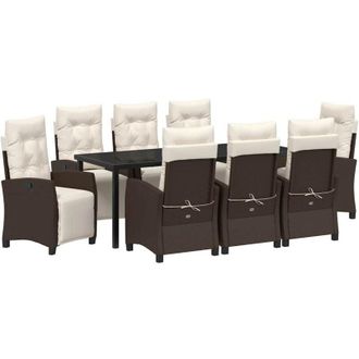 vidaXL Conjunto De Comedor De Jard&iacute;n 9 Pcs Marr&oacute;n Rat&aacute;n Sint&eacute;tico Vidaxl