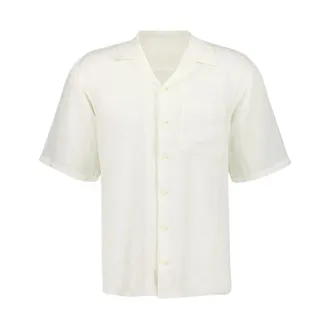 120% Lino 120% Lino, Short Sleeve Shirts, male, White, Size: XL White Linen Relaxed Fit Shirt