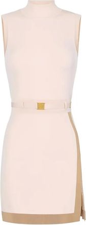 Elisabetta Franchi high-neck belted mini dress - Neutrals