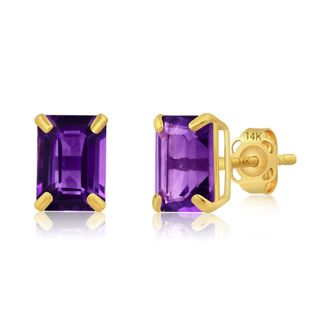 MAX + STONE 14k Yellow Gold Solitaire Emerald-Cut Gemstone Stud Earrings (7x5mm)