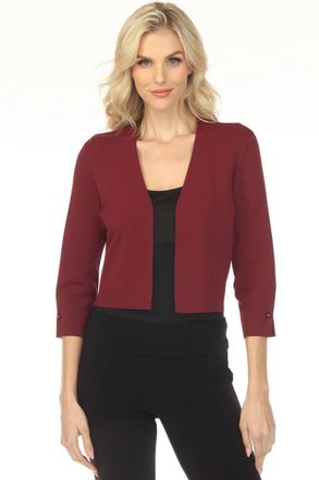 Joseph Ribkoff Pearl Accent 3/4 Sleeve Cropped Cover-Up In Merlot