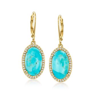 Ross-Simons Turquoise and. White Topaz Drop Earrings in 18kt Gold Over Sterling