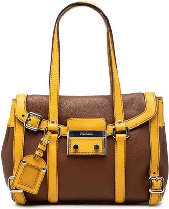 Prada Pre-owned Prada Bicolor Vitello Daino Pushlock Flap Bag Ladies KFMEUYQ24B24E52A