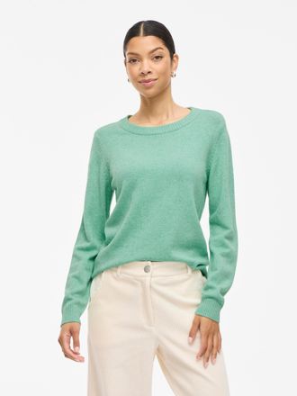 Vila Rundhalspullover VILA VIRIL O-NECK L/S KNIT TOP - NOOS, Damen, Gr. S, gr&uuml;n (winter gr&uuml;n detail:melange), Feinstrick, Obermaterial: 50% Viskose, 27% Ny